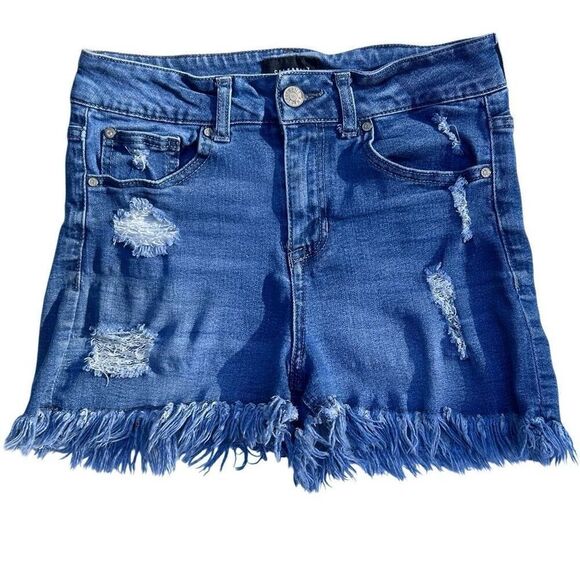 Celebrity Pink Jean Shorts Women's Junior Size 3/26 Blue Distressed Frayed Hem - Picture 1 of 9